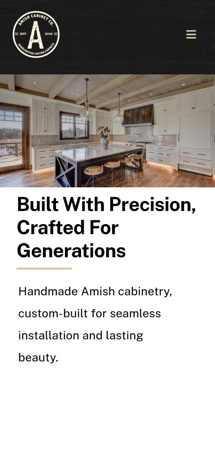 The live Amish Cabinet Co. website on a phone
