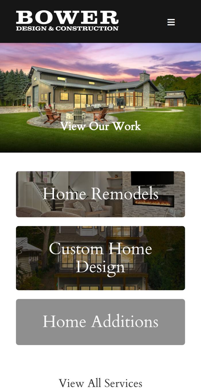 The live Bower Design & Construction website on a phone
