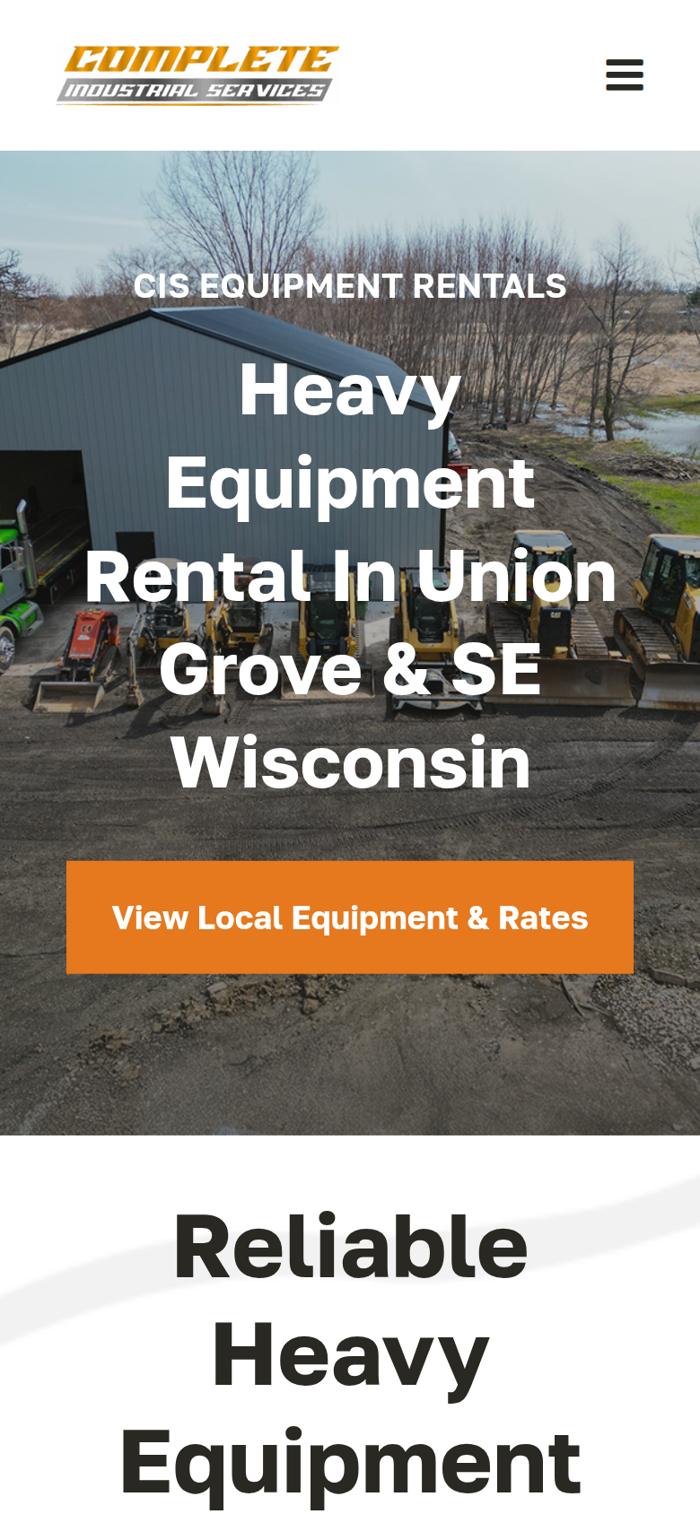 The live CIS Equipment Rental website on a phone