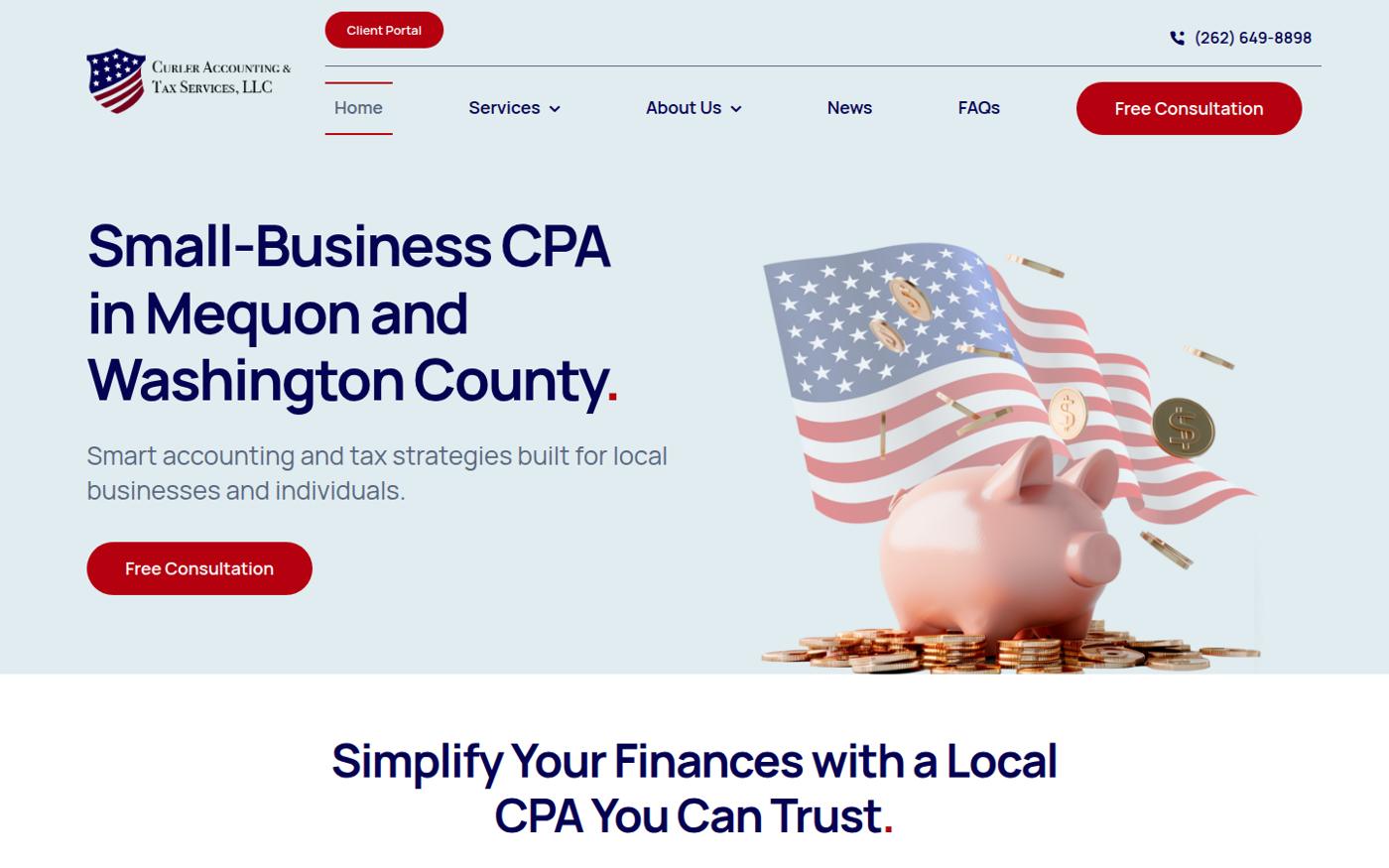 The live Curler Accounting & Tax website