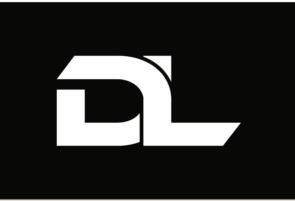 The DL monogram reversed on black