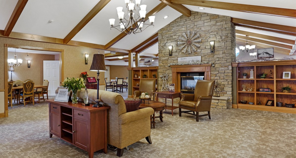 The great room at a Great Lakes Senior Living community