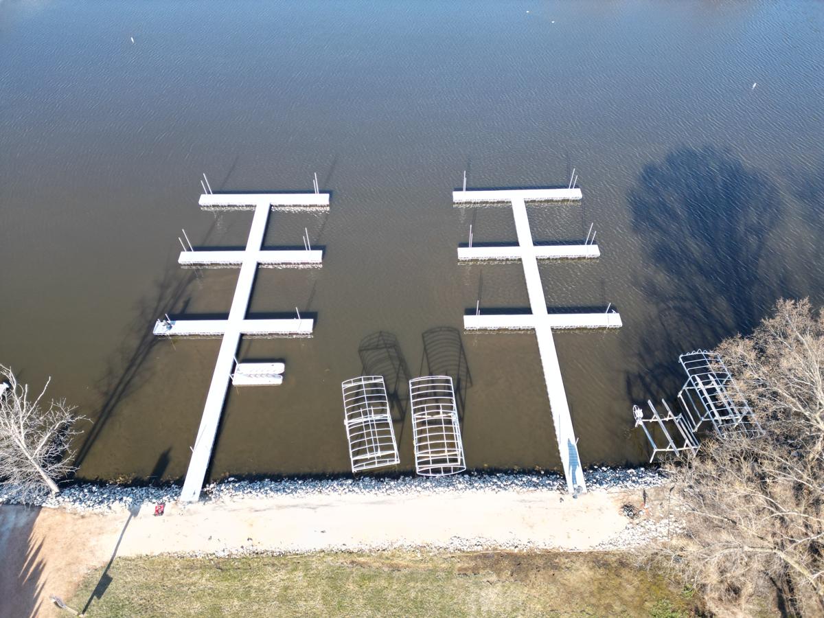 Boat lifts and piers on a Wisconsin lake