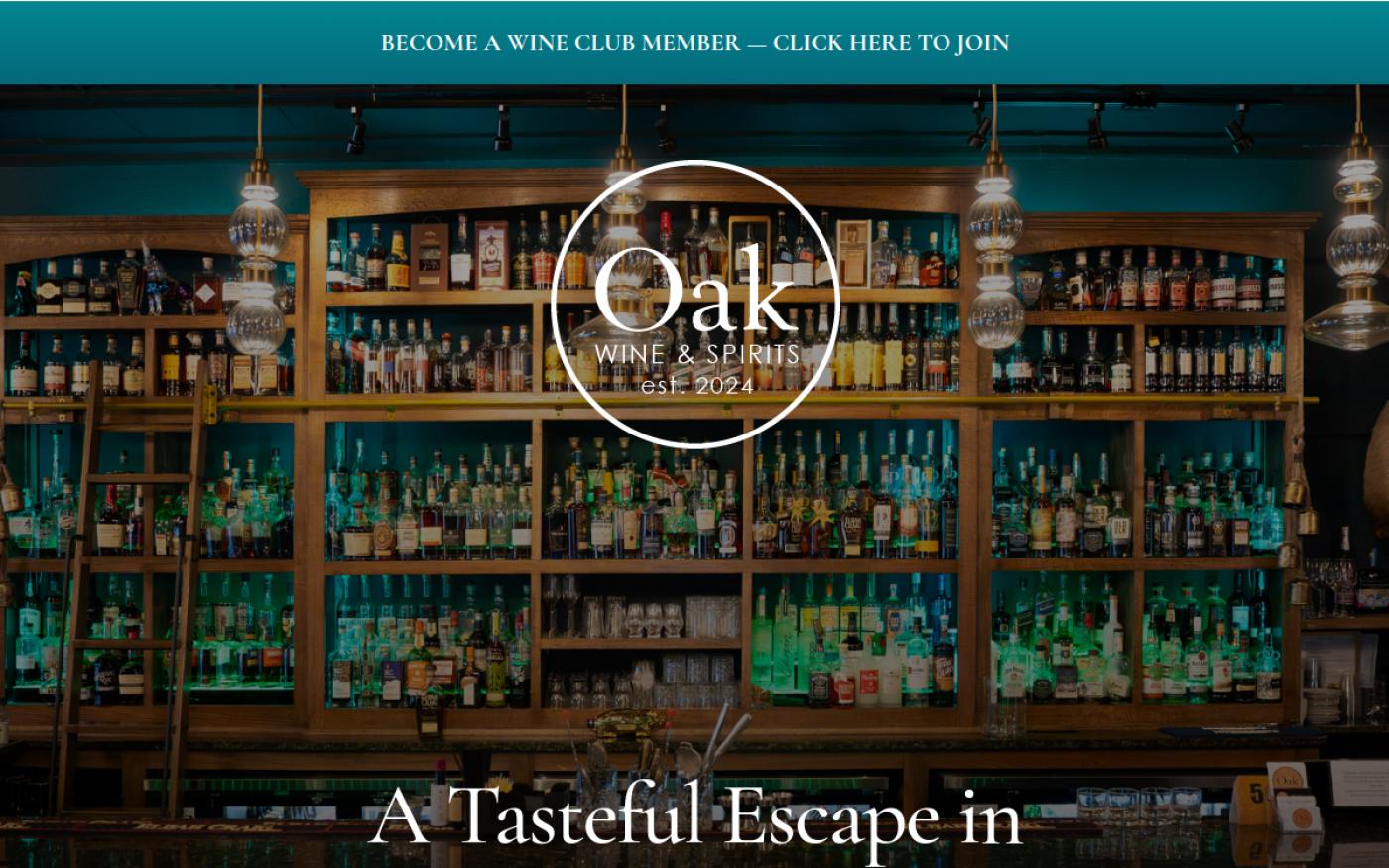 The live Oak Wine & Spirits website on desktop