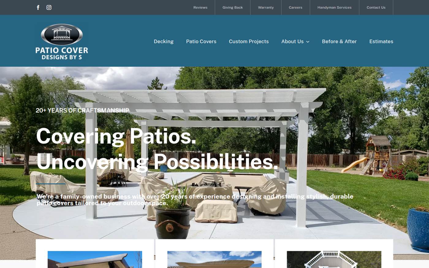 The live Patio Cover Designs by S website