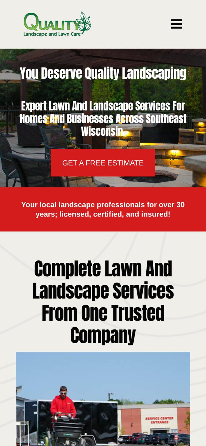 The live QLLM Lawn & Landscape website on a phone